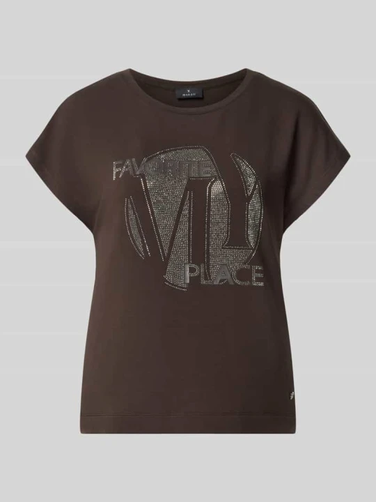 Zdjęcie produktu T-shirt z mieszanka wiskozy z obszyciem ozdobnymi kamieniami Monari Ciemnobrązowy