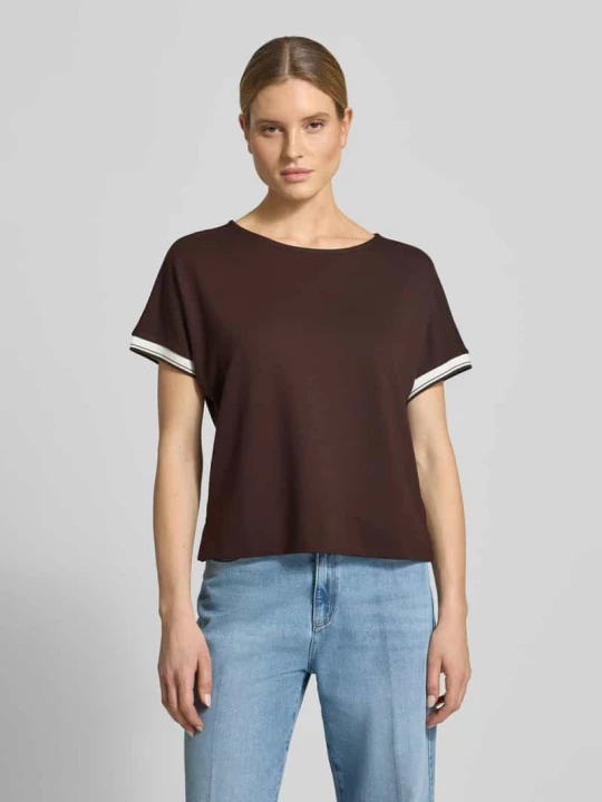 Zdjęcie produktu T-shirt z mieszanka wiskozy z okrągły dekolt model 'Giprep' Opus Ciemnobrązowy