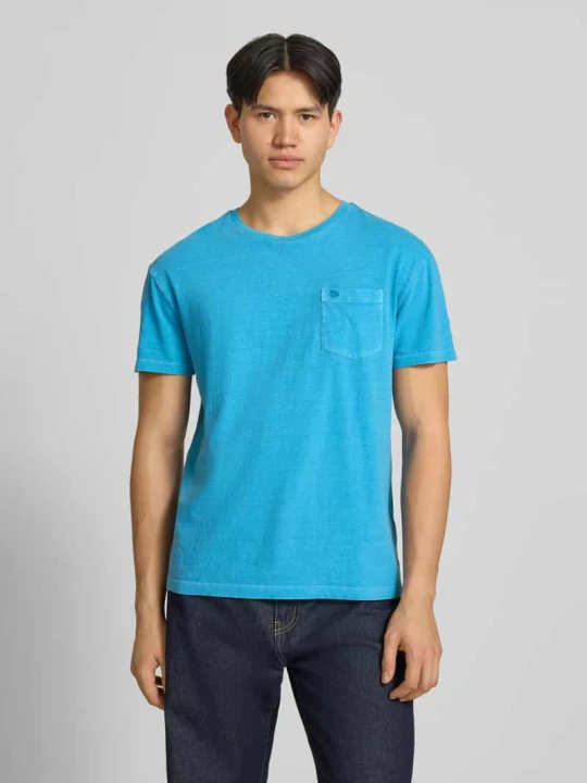 Zdjęcie produktu T-shirt z mieszanki bawełny i lnu z brustaszą Superdry Jasnoturkusowy