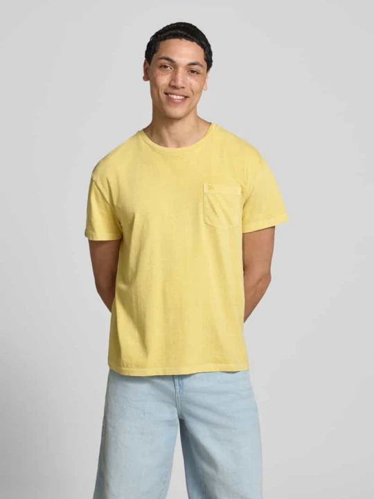 Zdjęcie produktu T-shirt z mieszanki bawełny i lnu z brustaszą Superdry Żółty
