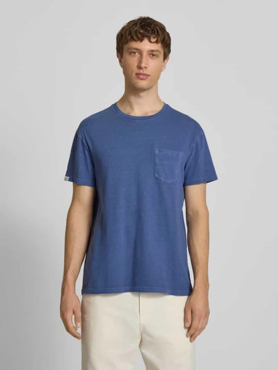 Zdjęcie produktu T-shirt z mieszanki bawełny i lnu z brustaszą Superdry Niebieski