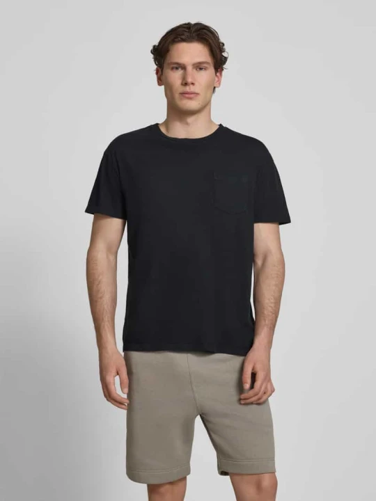 Zdjęcie produktu T-shirt z mieszanki bawełny i lnu z brustaszą Superdry Czarny