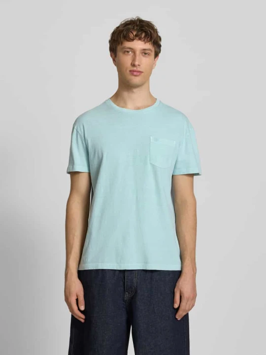 Zdjęcie produktu T-shirt z mieszanki bawełny i lnu z brustaszą Superdry Turkusowy