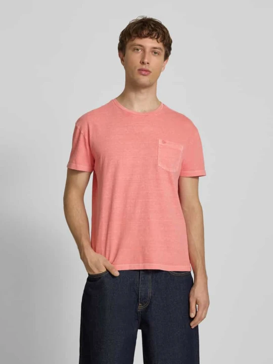 Zdjęcie produktu T-shirt z mieszanki bawełny i lnu z brustaszą Superdry Koralowy