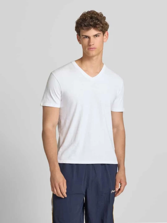 Zdjęcie produktu T-shirt z mieszanki bawełny i lnu z dekoltem w serek Superdry Złamany biały