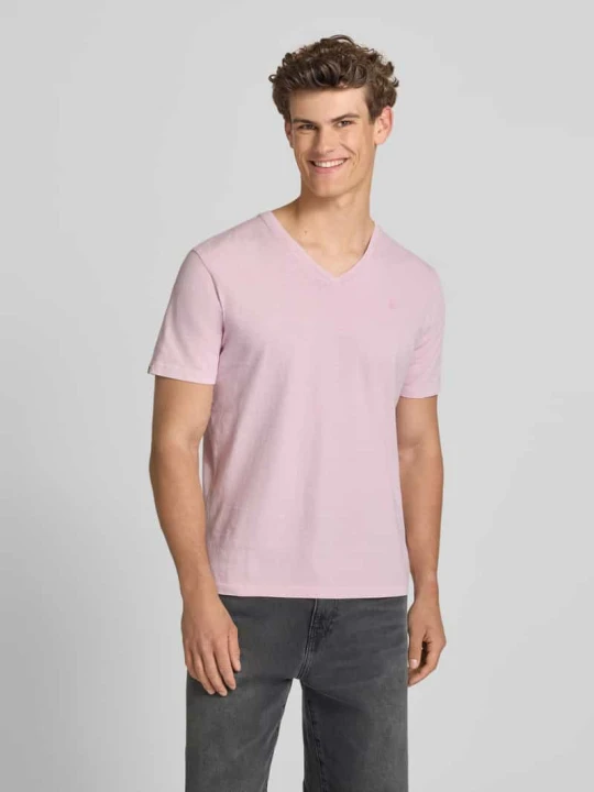 Zdjęcie produktu T-shirt z mieszanki bawełny i lnu z dekoltem w serek Superdry Różowawy