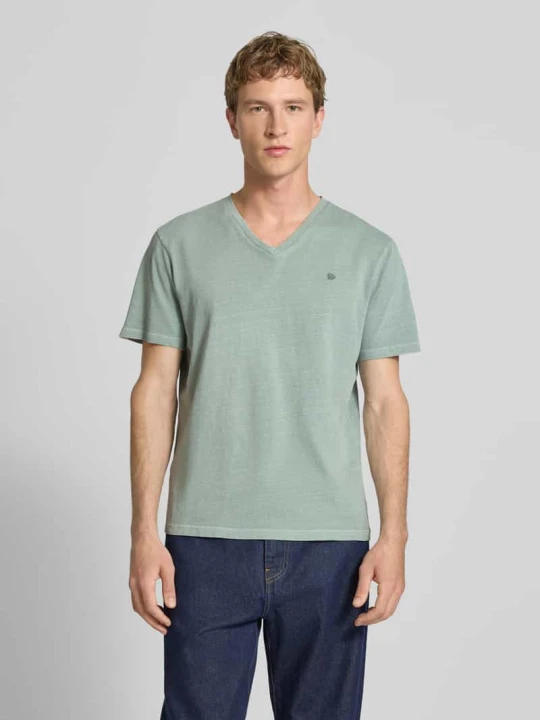 Zdjęcie produktu T-shirt z mieszanki bawełny i lnu z dekoltem w serek Superdry Trzcinowy