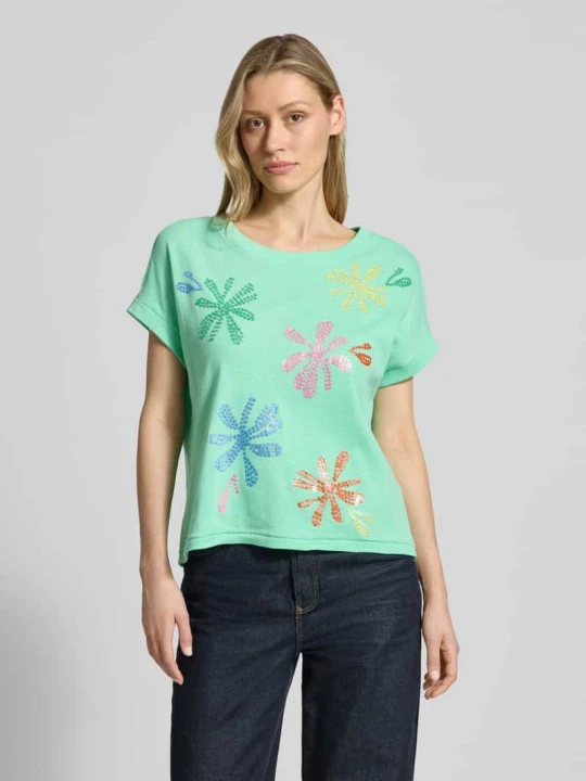 Zdjęcie produktu T-shirt z mieszanki bawełny i lnu z przeszyciami milano italy Miętowy