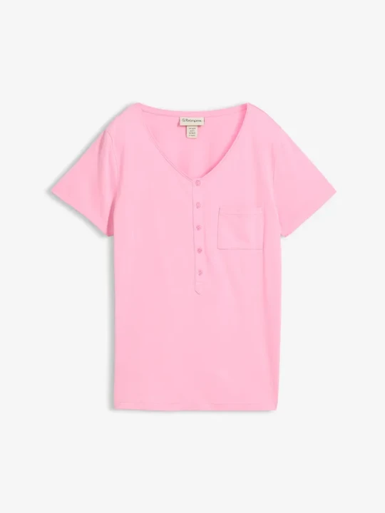 Zdjęcie produktu T-shirt z mieszanki bawełny i wiskozy BonPrix różowy