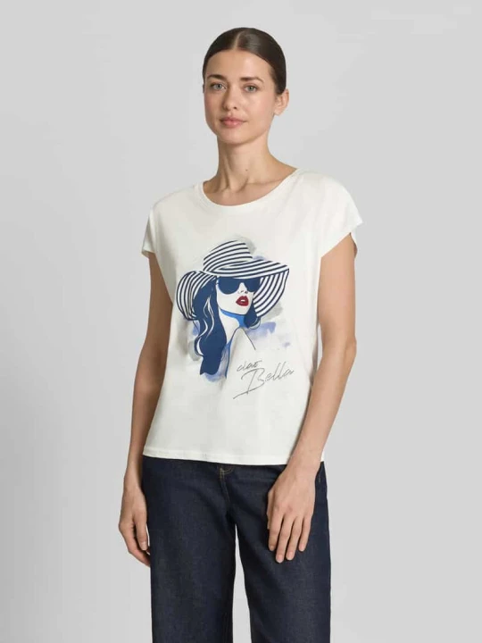 Zdjęcie produktu T-shirt z mieszanki bawełny i wiskozy z nadrukiem z motywem Christian Berg Złamany biały