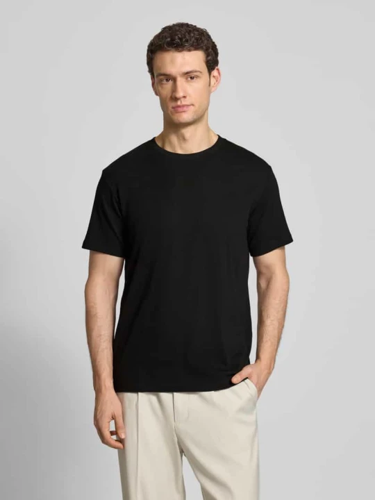 Zdjęcie produktu T-shirt z mieszanki bawełny, krój regular fit, model 'SPENCER' Selected Homme Czarny