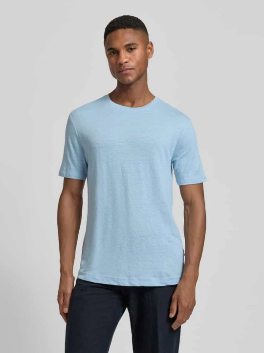 Zdjęcie produktu t-shirt z mieszanki lnu i elastanu z okrągłym dekoltem OLYMP Level 5 Jasnoniebieski