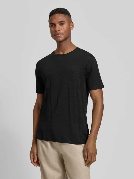 Zdjęcie produktu t-shirt z mieszanki lnu i elastanu z okrągłym dekoltem OLYMP Level 5 Czarny