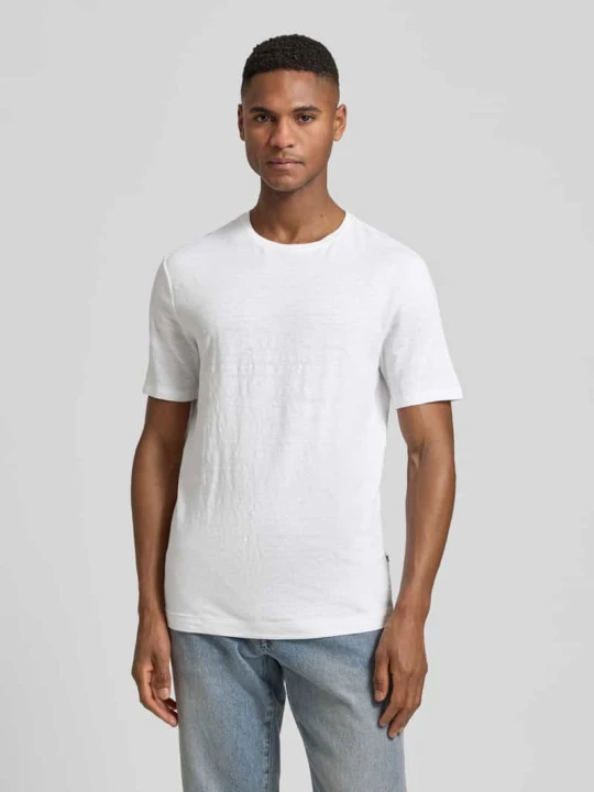 Zdjęcie produktu t-shirt z mieszanki lnu i elastanu z okrągłym dekoltem OLYMP Level 5 Biały