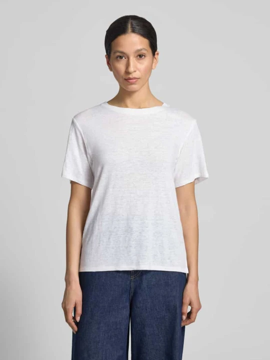 Zdjęcie produktu T-shirt z mieszanki lnu, krój regular fit, model 'PELOTA' Weekend Max Mara Biały