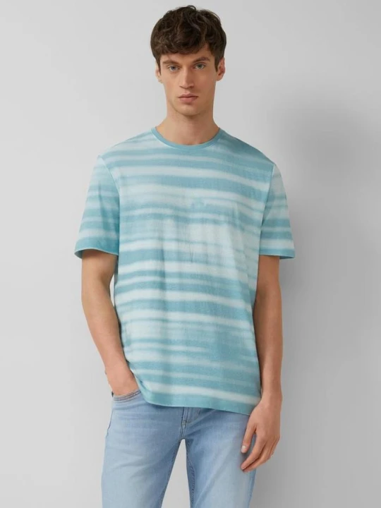 Zdjęcie produktu T-shirt z mieszanki lnu z nadrukiem na całej powierzchni s.Oliver turkusowy