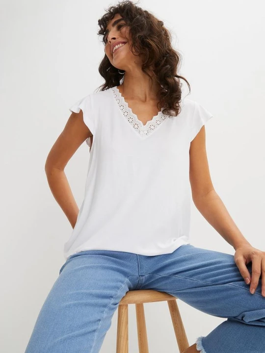 Zdjęcie produktu T-shirt z mieszanki wiskozy BonPrix biały