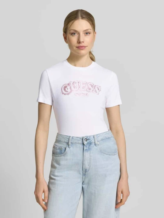 Zdjęcie produktu t-shirt z mieszanki wiskozy i elastanu z logo Guess Biały