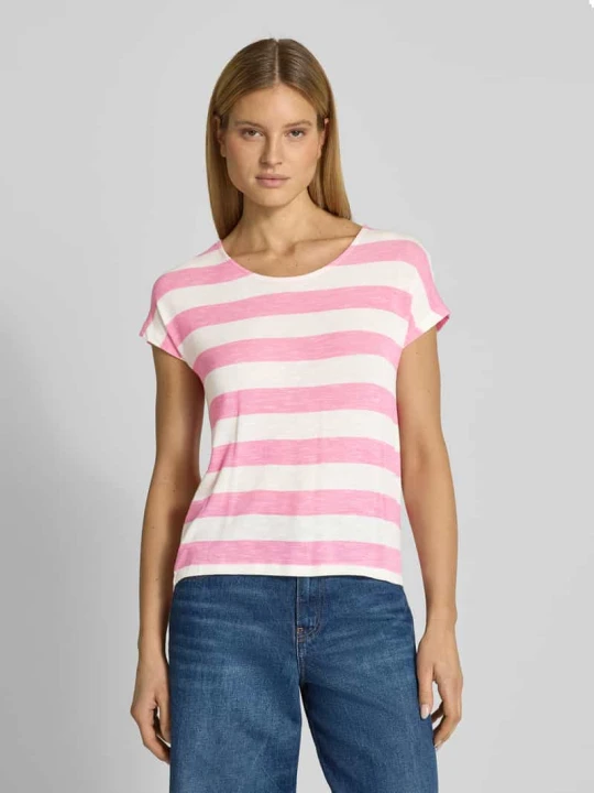 Zdjęcie produktu T-shirt z mieszanki wiskozy w kroju regular fit model 'WIDE STRIPE' Vero Moda Różowy