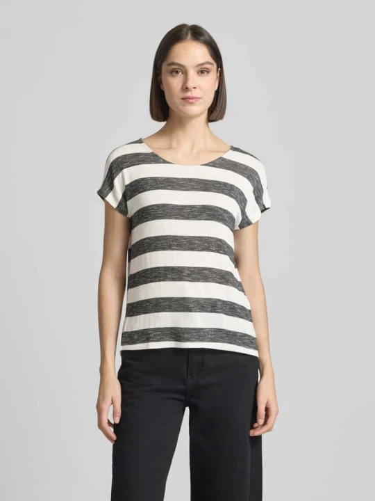 Zdjęcie produktu T-shirt z mieszanki wiskozy w kroju regular fit model 'WIDE STRIPE' Vero Moda Czarny