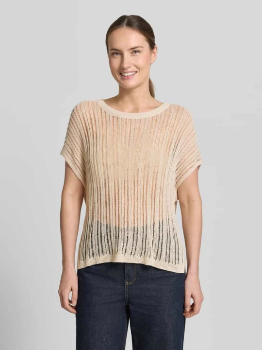 Zdjęcie produktu T-shirt z mieszanki wiskozy w półprzezroczystym designie, krój regular fit comma Beżowy