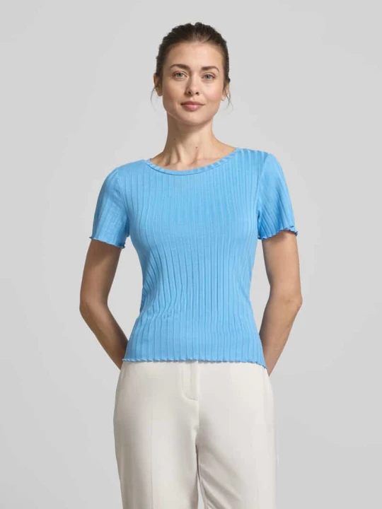Zdjęcie produktu t-shirt z mieszanki wiskozy w prążkowaniu Rich & Royal Jasnoniebieski