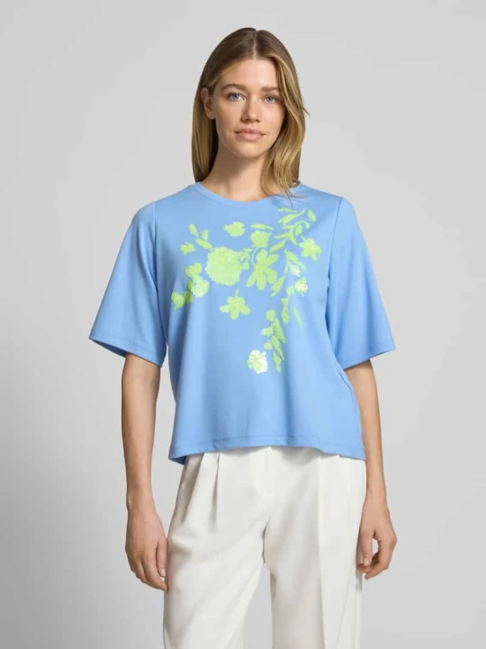 Zdjęcie produktu t-shirt z mieszanki wiskozy z cekinowym obszyciem milano italy Jasnoniebieski