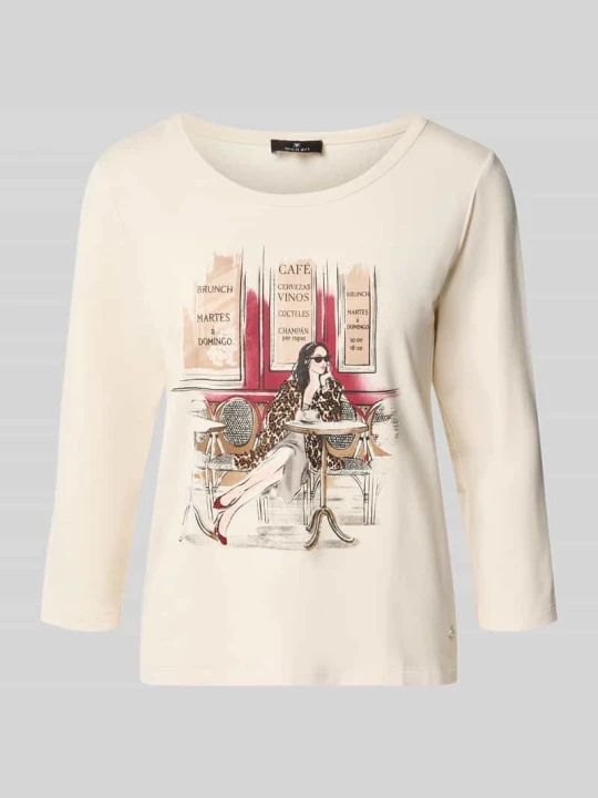 Zdjęcie produktu T-shirt z mieszanki wiskozy z nadrukiem z motywem i rękawem o dł. 3 / 4 Monari Écru