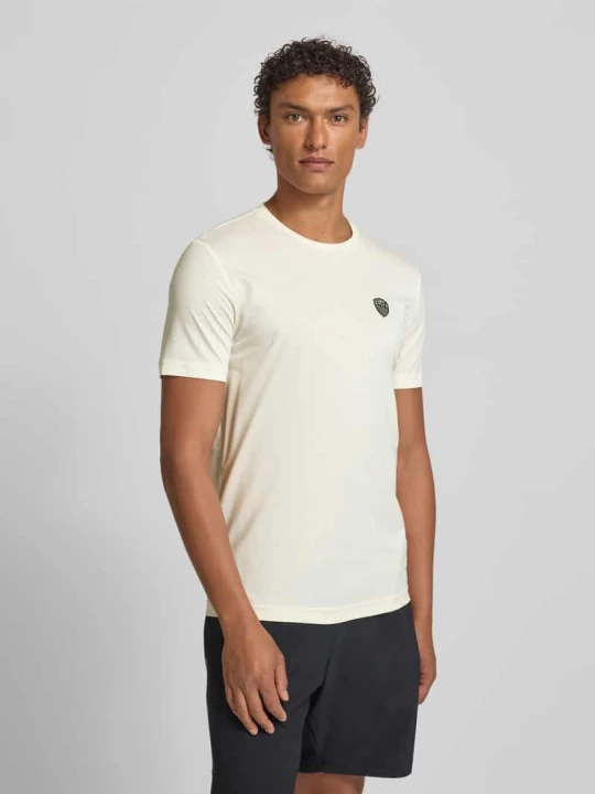 Zdjęcie produktu T-shirt z mieszanki wiskozy z naszywką z logo EA7 Emporio Armani Złamany biały