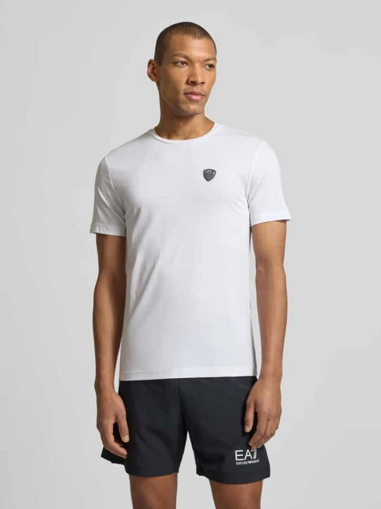 Zdjęcie produktu T-shirt z mieszanki wiskozy z naszywką z logo EA7 Emporio Armani Biały