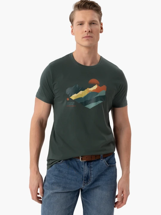 Zdjęcie produktu T-shirt z motywem górskim T-MON Volcano Zielony