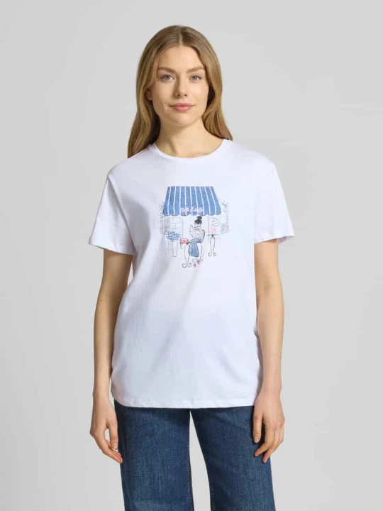 Zdjęcie produktu t-shirt z motywem i obszyciem ozdobnymi kamieniami Liu Jo Biały