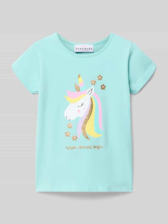Zdjęcie produktu t-shirt z motywem i okrągłym dekoltem DANAMADE Jasnoturkusowy