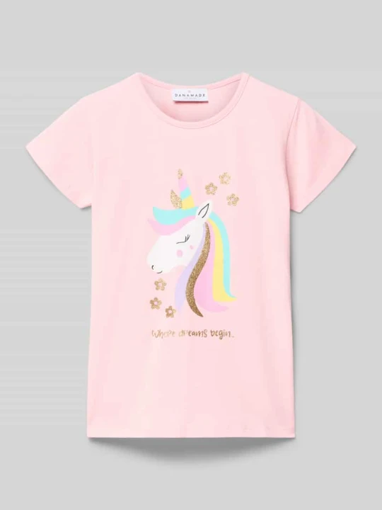 Zdjęcie produktu t-shirt z motywem i okrągłym dekoltem DANAMADE Różowy