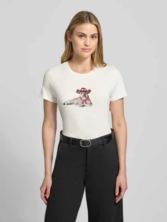 Zdjęcie produktu T-shirt z motywem i okrągłym dekoltem Marc Cain Biały