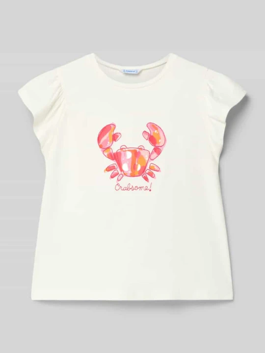 Zdjęcie produktu T-shirt z motywem i okrągłym dekoltem Mayoral Złamany biały