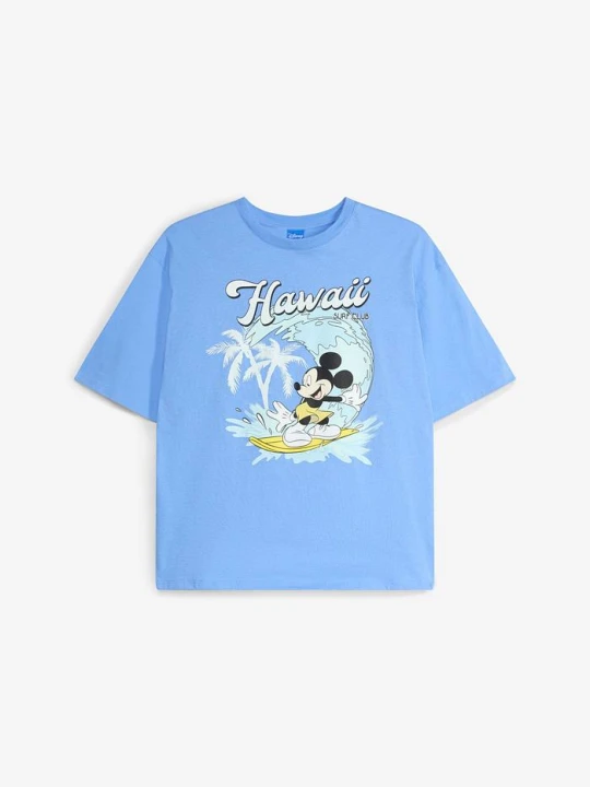 Zdjęcie produktu T-shirt z motywem myszki Mickey, loose fit, czysta bawełna BonPrix niebieski