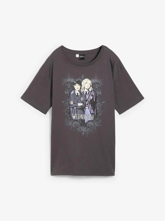 Zdjęcie produktu T-shirt z motywem Wednesday z czystej bawełny BonPrix szary