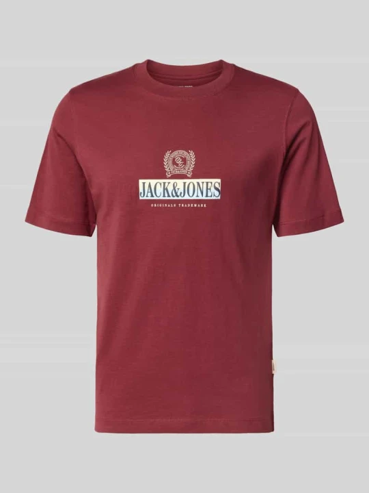 Zdjęcie produktu T-shirt z nadruk z logo model 'FREDERIKSBERG' Jack&Jones Bordowy
