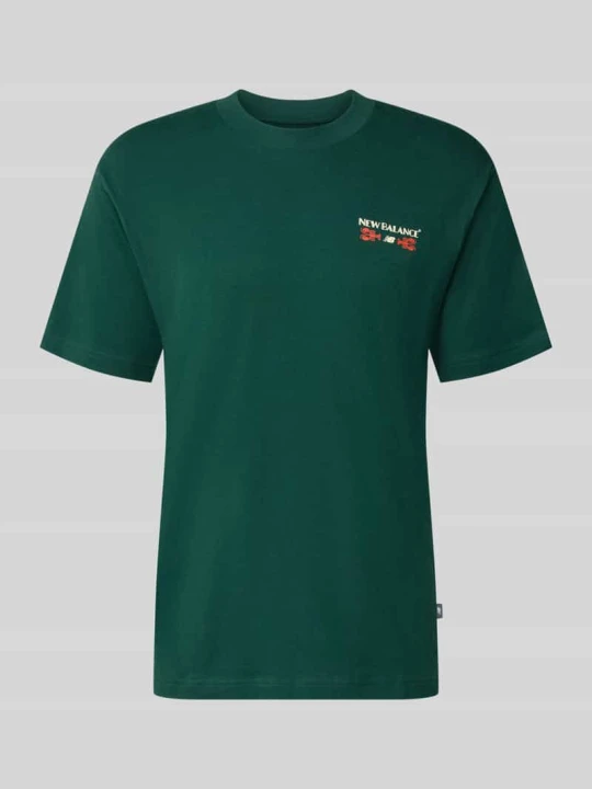 Zdjęcie produktu T-shirt z nadruk z logo model 'GRAB A BITE BOSTON' New Balance Ciemnozielony