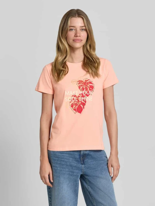 Zdjęcie produktu t-shirt z nadruk z napisem i motywem model 'RINA' Soyaconcept Brudnoróżowy