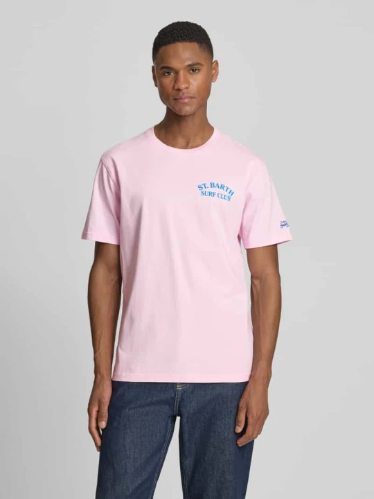 Zdjęcie produktu T-shirt z nadrukami logo model 'PORTLAND' MC2 Saint Barth Jasnoróżowy