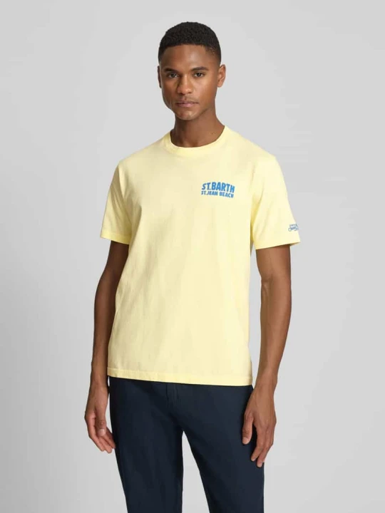 Zdjęcie produktu T-shirt z nadrukami logo model 'PORTLAND' MC2 Saint Barth Jasnożółty