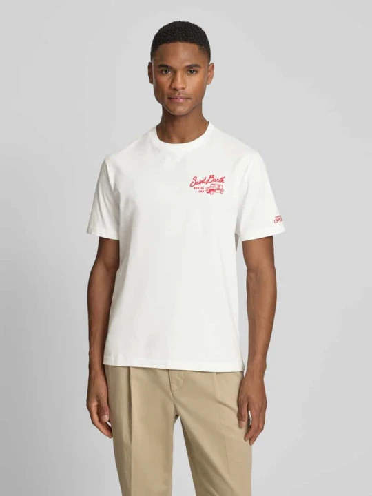 Zdjęcie produktu T-shirt z nadrukami logo model 'PORTLAND' MC2 Saint Barth Złamany biały