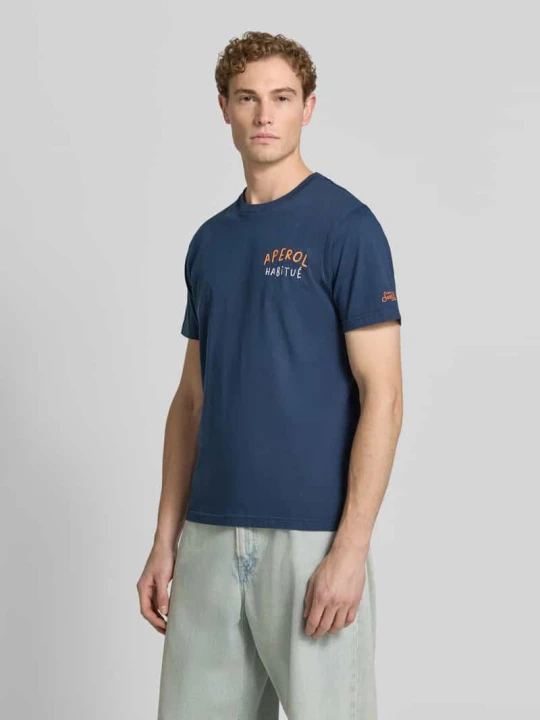 Zdjęcie produktu T-shirt z nadrukami logo model 'PORTLAND' MC2 Saint Barth Granatowy