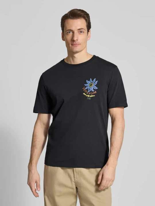 Zdjęcie produktu T-shirt z nadrukami z logo i okrągłym dekoltem Scotch & Soda Antracytowy
