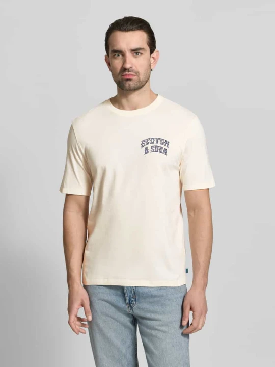Zdjęcie produktu T-shirt z nadrukami z logo i okrągłym dekoltem Scotch & Soda Złamany biały
