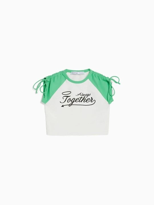 Zdjęcie produktu T-shirt z nadrukiem Bershka jasnozielony