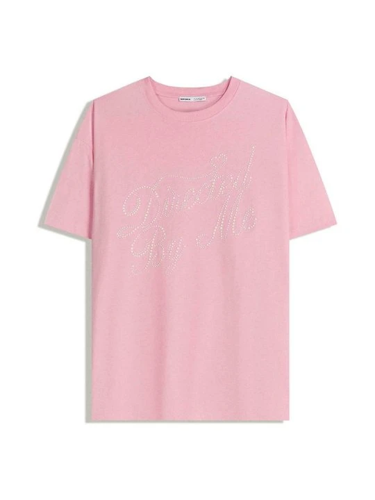 Zdjęcie produktu T-shirt z nadrukiem Bershka jasnoróżowy