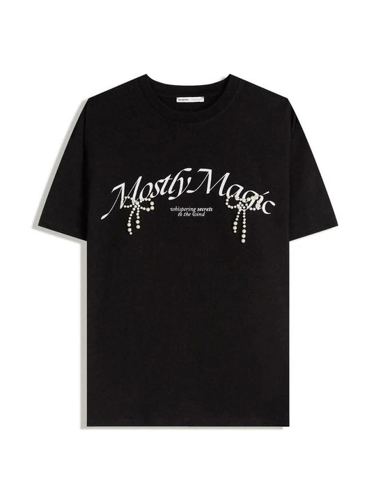 Zdjęcie produktu T-shirt z nadrukiem Bershka czarny